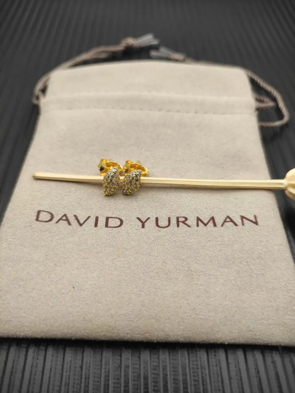 David Yurman gold pav flute stud earrings